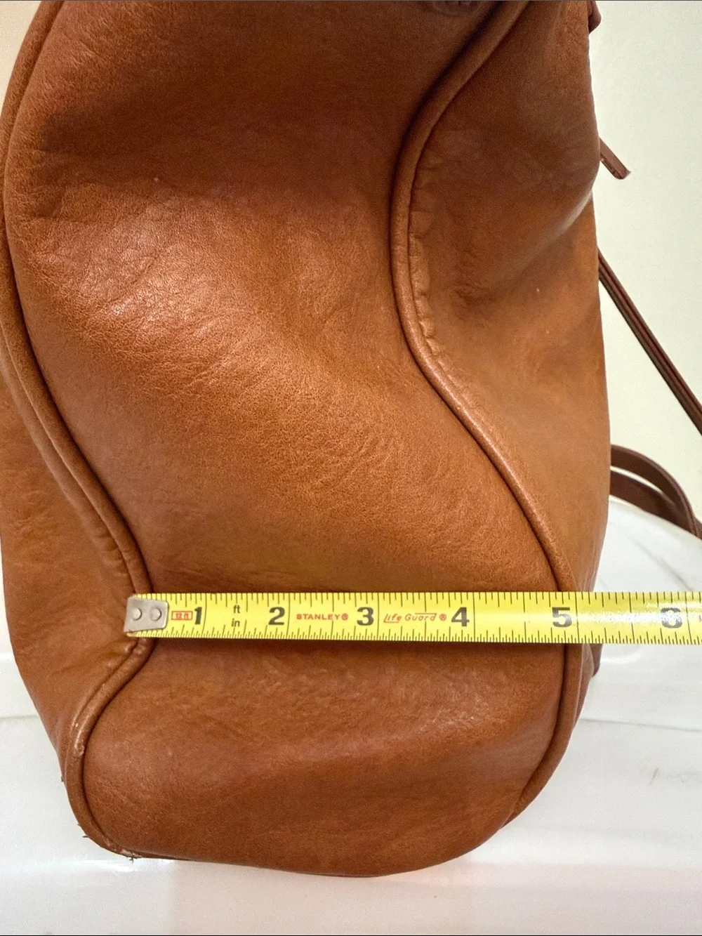 Classic Tan Faux Leather Satchel Handbag